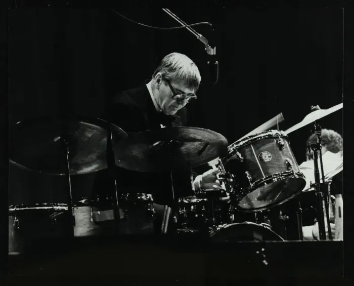 Framed Print : Jack Parnell playing at the Forum Theatre, Hatfield, Hertfordshire, 18 November 1983 Framed Print : Jack Parnell playing at the Forum Theatre, Hatfield, Hertfordshire, 18 November 1983