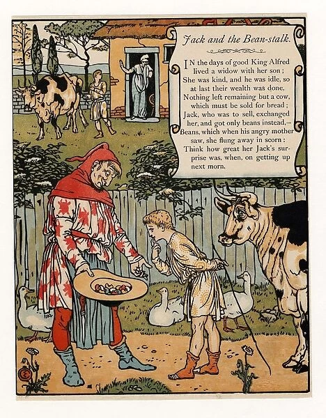 Jack sells his cow for beans, from The Blue Beard Picture Book, pub. 1879 (colour lithograph), 1879