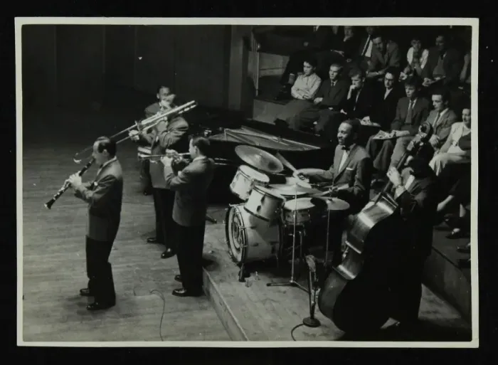 Framed Print : Jack Teagardens band in concert at Colston Hall, Bristol, 1957. Artist: Denis Williams Framed Print : Jack Teagardens band in concert at Colston Hall, Bristol, 1957. Artist: Denis Williams