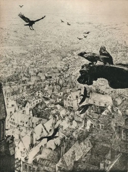 Framed Print : The Jackdaws of Chartres, 1917. Artist: George Marples Framed Print : The Jackdaws of Chartres, 1917. Artist: George Marples