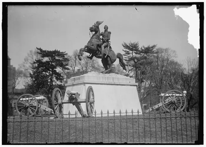 Framed Print : Jackson, Andrew - statue In Lafayette Square, between 1914 and 1918. Creator: Harris & Ewing. Jackson, Andrew - statue In Lafayette Square, between 1914 and 1918. Creator: Harris & Ewing