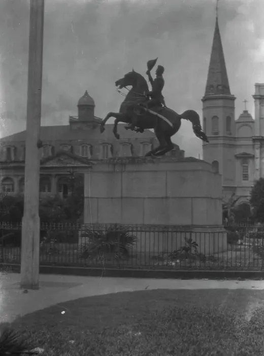 Framed Print : Jackson monument in Jackson Square with the Cabildo and St. Louis Cathedral, New Orleans, c1920-26. Creator: Arnold Genthe Framed Print : Jackson monument in Jackson Square with the Cabildo and St. Louis Cathedral, New Orleans, c1920-26. Creator: Arnold Genthe