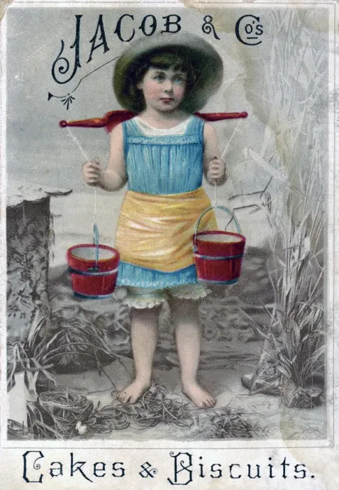 Framed Print : Jacob and Cos. Cakes & Biscuits, c1900s-c1920s. Advertising postcard Framed Print : Jacob and Cos. Cakes & Biscuits, c1900s-c1920s. Advertising postcard