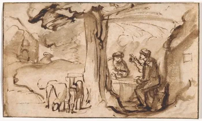Framed Print : Jacob and Esau (recto); Head of a Young Woman Asleep (verso), 1647 / 78. Creator: Samuel van Hoogstraten Framed Print : Jacob and Esau (recto); Head of a Young Woman Asleep (verso), 1647 / 78. Creator: Samuel van Hoogstraten