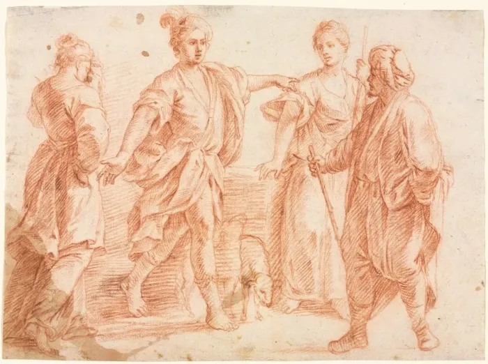 Framed Print : Jacob and Laban with Rachel and Leah (recto), 1600s. Creator: Unknown Framed Print : Jacob and Laban with Rachel and Leah (recto), 1600s. Creator: Unknown