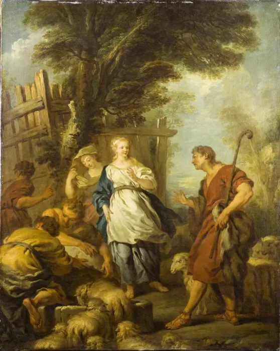 Framed Print : Jacob Meeting Rachel at the Well, ca 1720. Creator: Le Moyne, Francois (1688-1737) Framed Print : Jacob Meeting Rachel at the Well, ca 1720. Creator: Le Moyne, Francois (1688-1737)