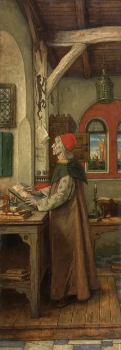 Framed Print : Jacob van Maerlant Writing His Spieghel Historiael, 1889. Creator: Albrecht De Vriendt Framed Print : Jacob van Maerlant Writing His Spieghel Historiael, 1889. Creator: Albrecht De Vriendt