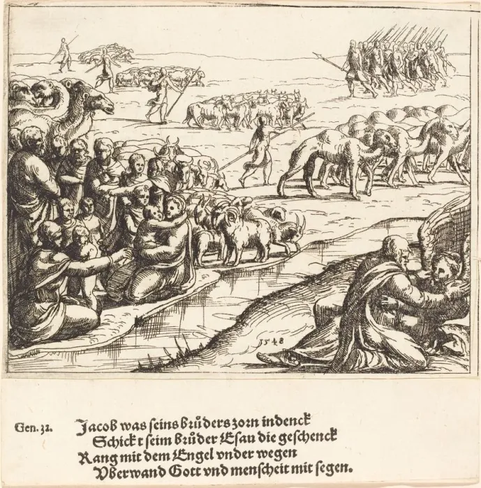 Framed Print : Jacob Wrestling with the Angel, 1548. Creator: Augustin Hirschvogel Framed Print : Jacob Wrestling with the Angel, 1548. Creator: Augustin Hirschvogel