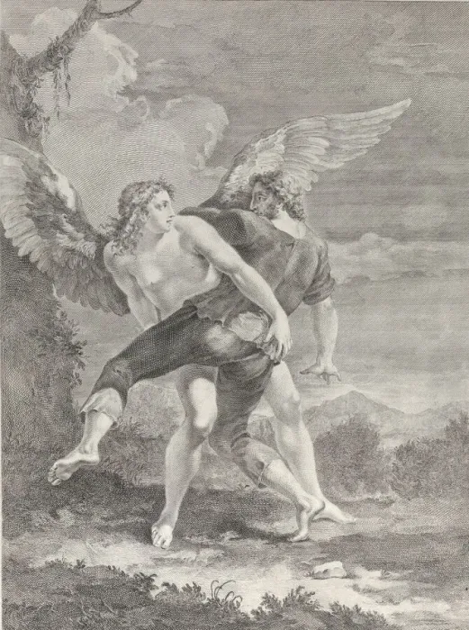 Framed Print : Jacob wrestling the angel, 1730-39. Creator: Pietro Monaco Framed Print : Jacob wrestling the angel, 1730-39. Creator: Pietro Monaco