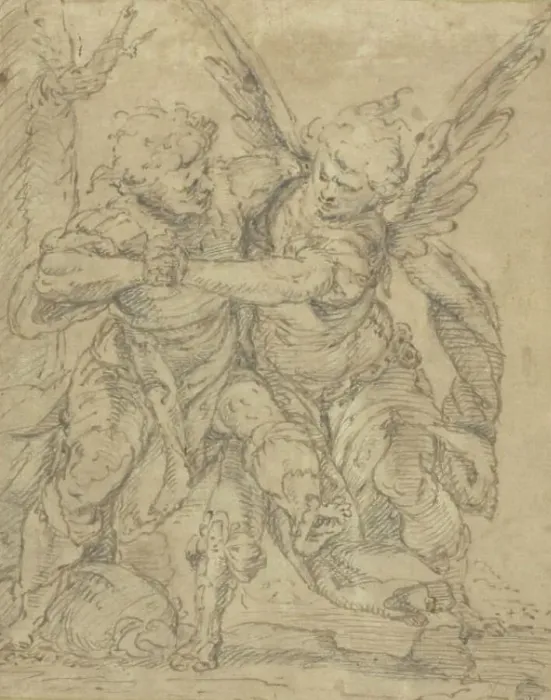 Framed Print : Jacob Wrestling with the Angel, n.d. Creator: Francesco Merano Framed Print : Jacob Wrestling with the Angel, n.d. Creator: Francesco Merano