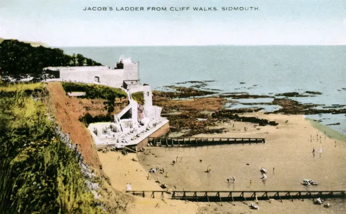 Framed Print : Jacobs Ladder, as seen from Cliff Walks, Sidmouth, Devon, early 20th century Framed Print : Jacobs Ladder, as seen from Cliff Walks, Sidmouth, Devon, early 20th century