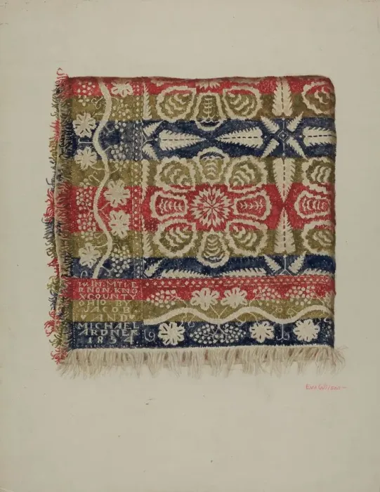 Framed Print : Jacquard Coverlet, c. 1938. Creator: Eva Wilson Framed Print : Jacquard Coverlet, c. 1938. Creator: Eva Wilson