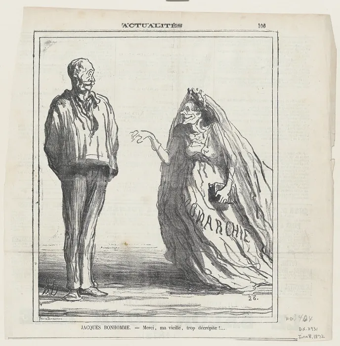 Framed Print : Jacques Bonhomme. - Merci, ma vieille, trop decrepite!... 1872. Creator: Honore Daumier Framed Print : Jacques Bonhomme. - Merci, ma vieille, trop decrepite!... 1872. Creator: Honore Daumier
