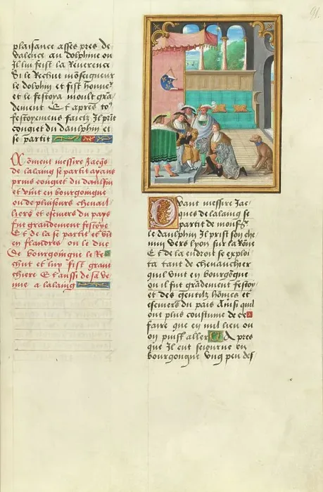 Framed Print : Jacques de Lalaing Taking His Leave from the Dauphin of France, about 1530. Creator: Master of the Getty Lalaing