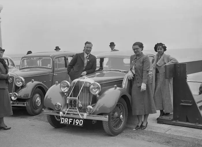 Framed Print : Jaguar SS of RE Sandland at the Blackpool Rally, 1936. Artist: Bill Brunell Framed Print : Jaguar SS of RE Sandland at the Blackpool Rally, 1936. Artist: Bill Brunell