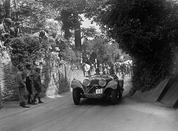 Jaguar SS100 of HE Bradley competing in the MCC Torquay Rally, 1938. Artist: Bill Brunell