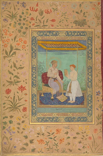 Jahangir and His Vizier, I'timad al-Daula, Folio from the Shah Jahan Album, recto: ca. 1615. Creator: Manohar