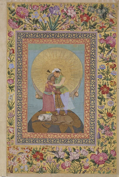 Jahangirs Dream. Abbas I, Shah of Persia (left) and Jahangir, Emperor of India, c. 1620. Artist: Abu al-Hasan (Nadir al-Zaman) (1589-c. 1630)
