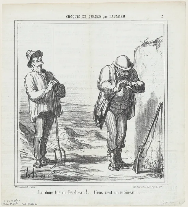 Framed Print : J'ai donc tue un Perdreau!, 1864. Creator: Honore Daumier. J'ai donc tue un Perdreau!, 1864. Creator: Honore Daumier Framed Print : J'ai donc tue un Perdreau!, 1864. Creator: Honore Daumier. J'ai donc tue un Perdreau!, 1864. Creator: Honore Daumier