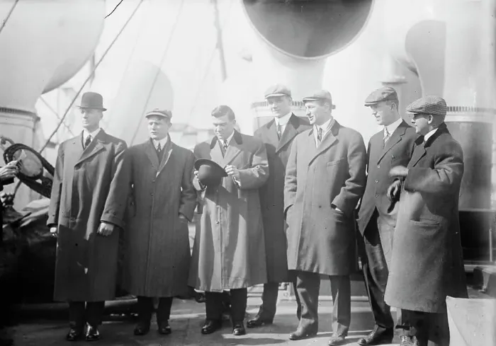 Framed Print : Jake Daubert, Josh Devore, Larry Doyle, Rube Marquard, Art Devlin, Fred Merkle...(baseball), 1911. Creator: Bain News Service