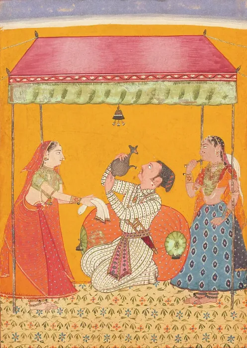 Framed Print : Jaladhara Ragaputra, Son of Megha Mallar Raga, Folio from a Ragamala... between c1685 and c1690. Creator: Unknown Framed Print : Jaladhara Ragaputra, Son of Megha Mallar Raga, Folio from a Ragamala... between c1685 and c1690. Creator: Unknown