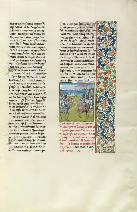 Framed Print : James Douglas and Henry Percy Facing Each Other; Chroniques (Book Three), about 1480-1483. Creator: Unknown Framed Print : James Douglas and Henry Percy Facing Each Other; Chroniques (Book Three), about 1480-1483. Creator: Unknown