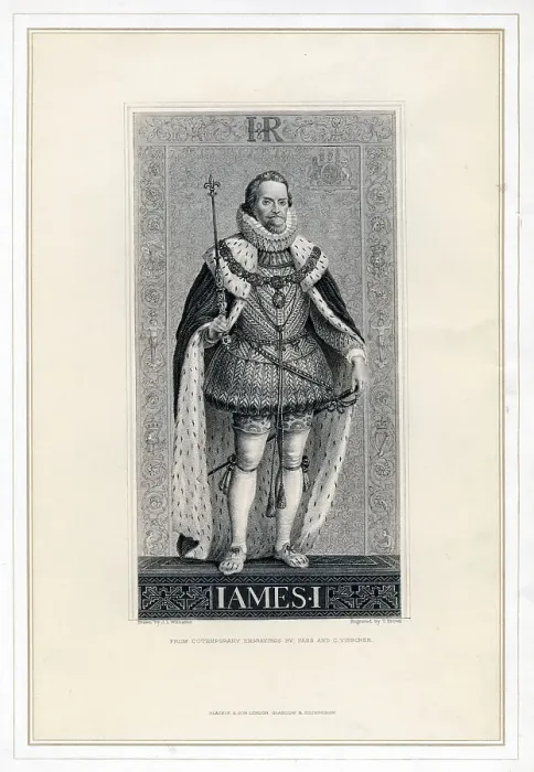 Framed Print : James I of England. Artist: T Brown Framed Print : James I of England. Artist: T Brown