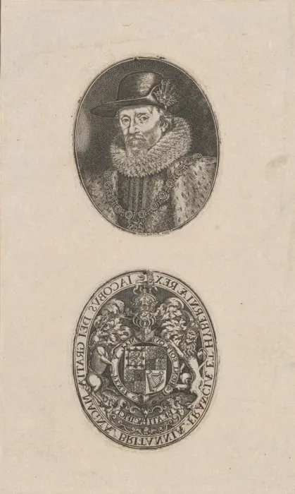 Framed Print : James I, King of England, ca. 1616. Creator: Simon de Passe Framed Print : James I, King of England, ca. 1616. Creator: Simon de Passe