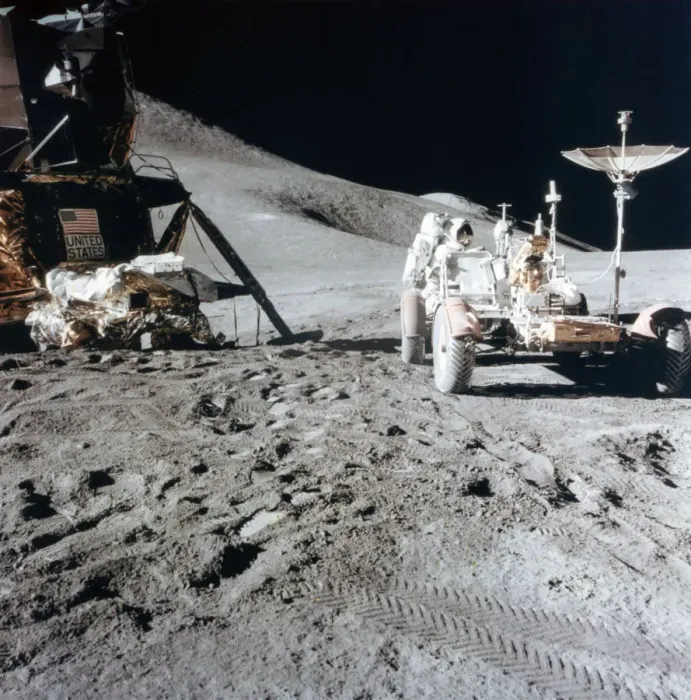 Framed Print : James Irwin (1930-1991) with the Lunar Roving Vehicle during Apollo 15, 1971. Artist: NASA Framed Print : James Irwin (1930-1991) with the Lunar Roving Vehicle during Apollo 15, 1971. Artist: NASA