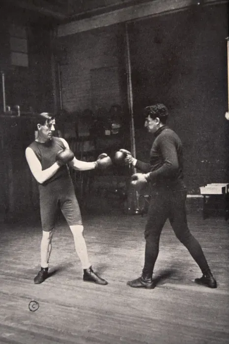 Framed Print : James J Corbett, American boxer, training with Jim Kennedy, 1900 Framed Print : James J Corbett, American boxer, training with Jim Kennedy, 1900