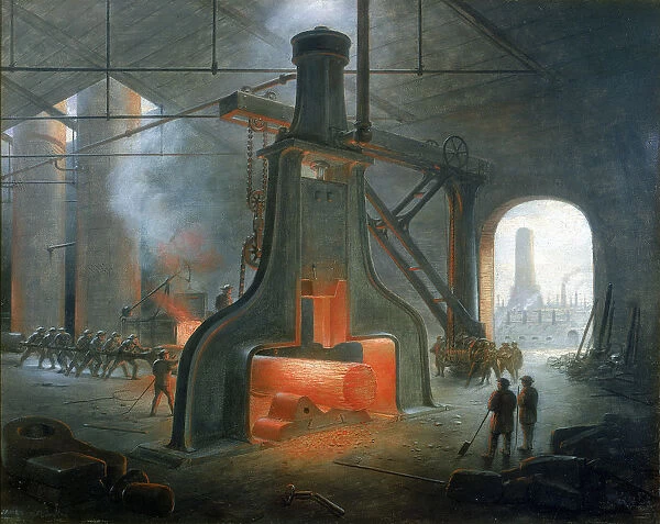 James Nasmyths steam hammer erected in his foundry near Manchester in 1832. Artist: James Nasmyth