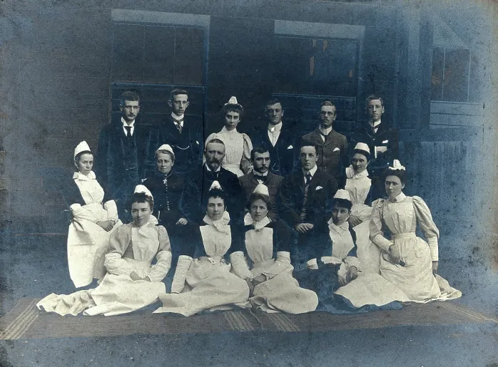 Framed Print : James Rutherford Morison with his staff: seven men and nine women, c1900. Creator: Unknown Framed Print : James Rutherford Morison with his staff: seven men and nine women, c1900. Creator: Unknown
