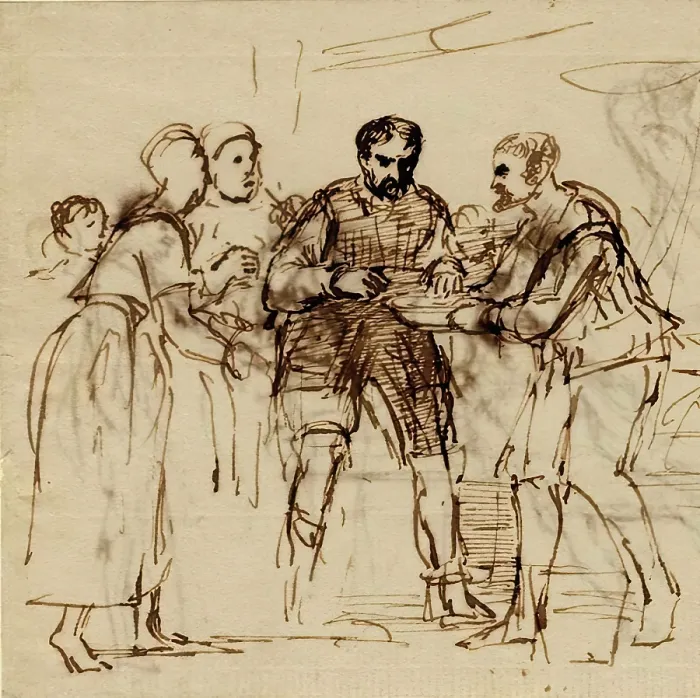 Framed Print : James V and the Miller of Cramond Brig, 1532, (c1820s). Creator: David Wilkie Framed Print : James V and the Miller of Cramond Brig, 1532, (c1820s). Creator: David Wilkie