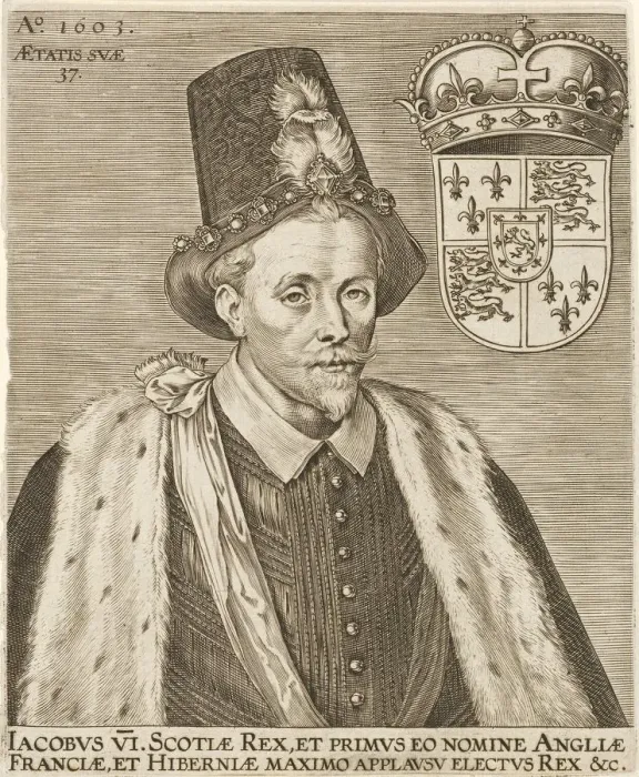 Framed Print : James VI of Scotland and James I of England, pub. 1603. Creator: European School (17th Century) Framed Print : James VI of Scotland and James I of England, pub. 1603. Creator: European School (17th Century)