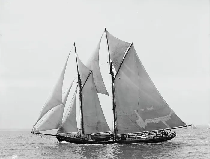 Framed Print : James W. Parker, two masted schooner, (1907?). Creator: Nathaniel Stebbins Framed Print : James W. Parker, two masted schooner, (1907?). Creator: Nathaniel Stebbins