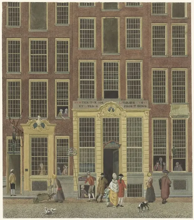 Framed Print : Jan de Groot's bookshop and lottery office in the Kalverstraat in Amsterdam, 1758-1843. Creator: Anon Framed Print : Jan de Groot's bookshop and lottery office in the Kalverstraat in Amsterdam, 1758-1843. Creator: Anon