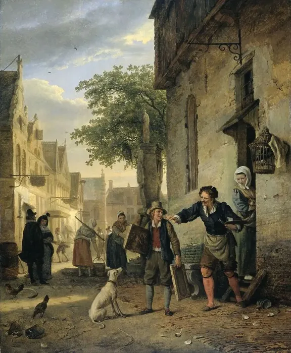 Framed Print : Jan Steen Sends his Son to the Streets to Exchange Paintings for Beer and Wine, 1828. Creator: Ignatius van Regemorter Framed Print : Jan Steen Sends his Son to the Streets to Exchange Paintings for Beer and Wine, 1828. Creator: Ignatius van Regemorter