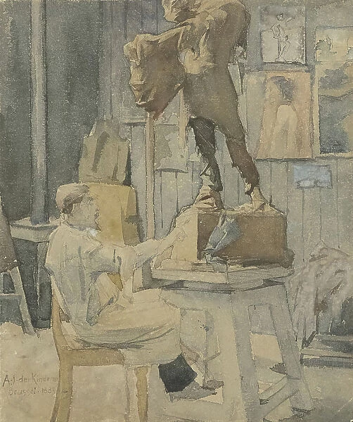 Jan Toorop in a sculptor's studio, 1883. Creator: Antoon Derkinderen