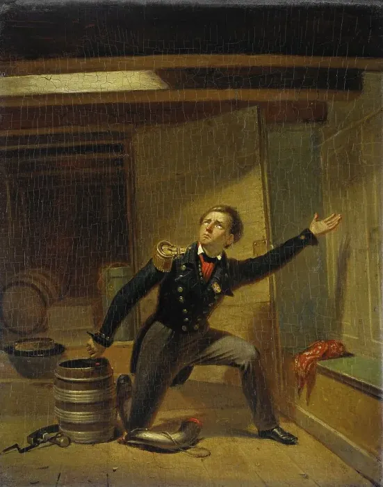 Framed Print : Jan van Speijk lights the gunpowder fuse, 5 February 1831, (1831-1850). Creator: Jacobus Schoemaker Doyer Framed Print : Jan van Speijk lights the gunpowder fuse, 5 February 1831, (1831-1850). Creator: Jacobus Schoemaker Doyer