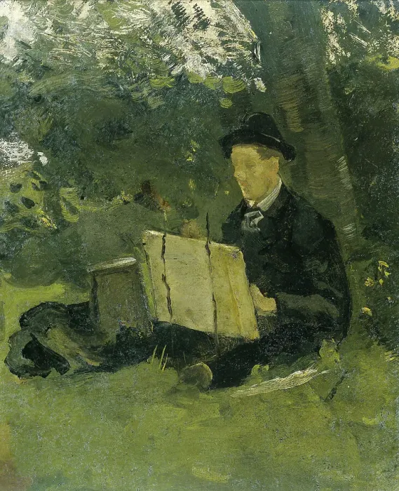Framed Print : Jan Verkade (1868-1946) Painting under a Tree at Hattem, 1891. Creator: Richard Roland Holst Framed Print : Jan Verkade (1868-1946) Painting under a Tree at Hattem, 1891. Creator: Richard Roland Holst