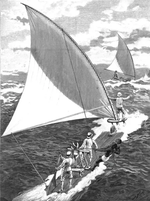 Framed Print : A Jangada Race on the Coast of Northern Brazil, 1891. Creator: Joseph Nash Framed Print : A Jangada Race on the Coast of Northern Brazil, 1891. Creator: Joseph Nash