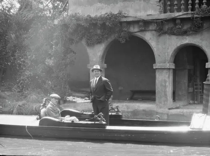 Framed Print : Jannings, Emil, Mr. and Mr. Mauritz Stiller, in a boat, 1927 Creator: Arnold Genthe