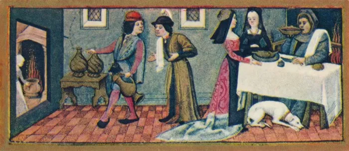 Framed Print : January - dinner at New Year, 15th century, (1939). Creator: Robinet Testard Framed Print : January - dinner at New Year, 15th century, (1939). Creator: Robinet Testard