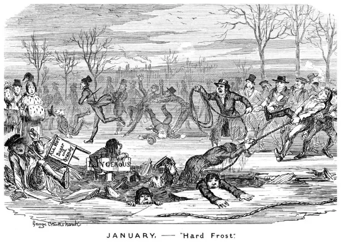 Framed Print : January - Hard Frost, 19th century. Artist: George Cruikshank Framed Print : January - Hard Frost, 19th century. Artist: George Cruikshank