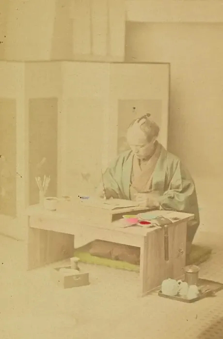 Framed Print : A Japanese Artist at Work, 1897. Creator: Ogawa Kazumasa Framed Print : A Japanese Artist at Work, 1897. Creator: Ogawa Kazumasa