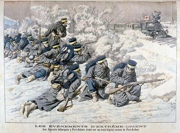 Japanese attack on a hospital train near Port Arthur, Manchuria, Russo-Japanese War, 1904