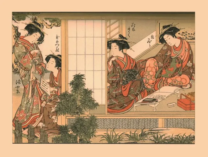 Framed Print : Japanese Beauties, 1776, (1886). Artist: Wilhelm Greve Framed Print : Japanese Beauties, 1776, (1886). Artist: Wilhelm Greve