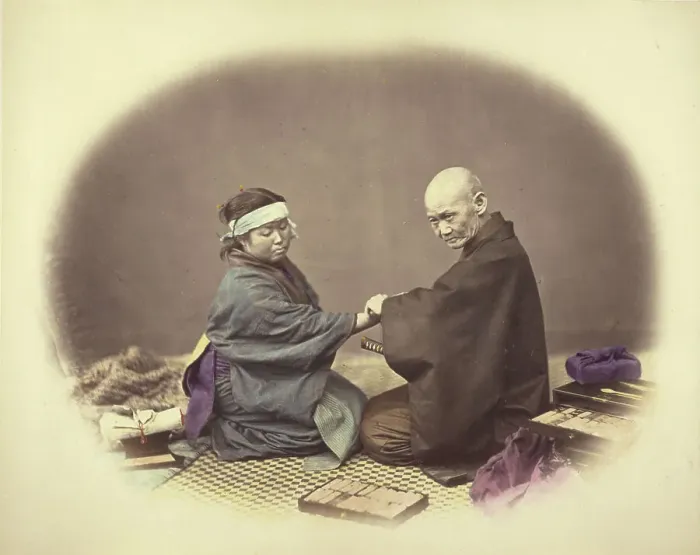 Framed Print : Japanese Doctor and Patient, 1868. Creator: Felice Beato Framed Print : Japanese Doctor and Patient, 1868. Creator: Felice Beato