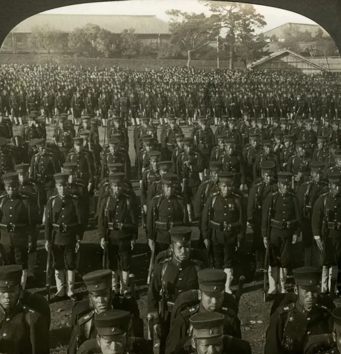 Framed Print : Japanese infantry at the Emperors birthday review, Tokyo, Japan. Artist: Excelsior Stereoscopic Tours Framed Print : Japanese infantry at the Emperors birthday review, Tokyo, Japan. Artist: Excelsior Stereoscopic Tours