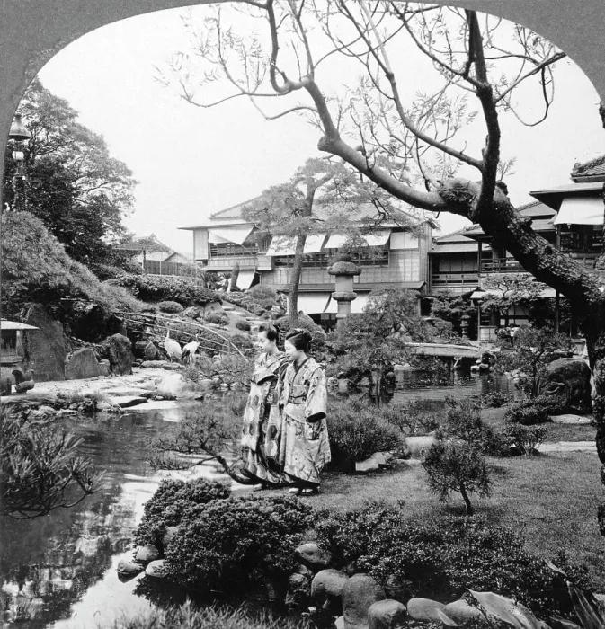 Framed Print : Japanese maids in a garden, 1904. Artist: BL Singley Framed Print : Japanese maids in a garden, 1904. Artist: BL Singley
